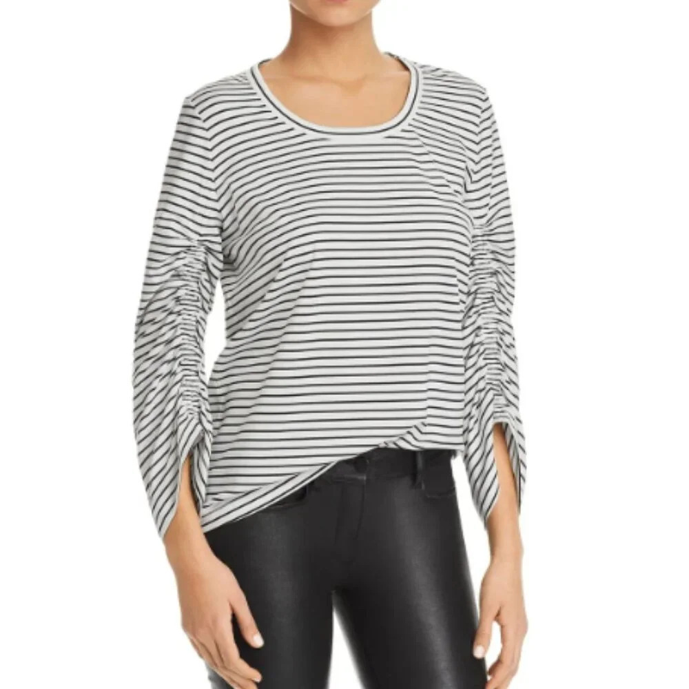 Donna Karan Cinched Sleeve Striped Top Size XS EUC